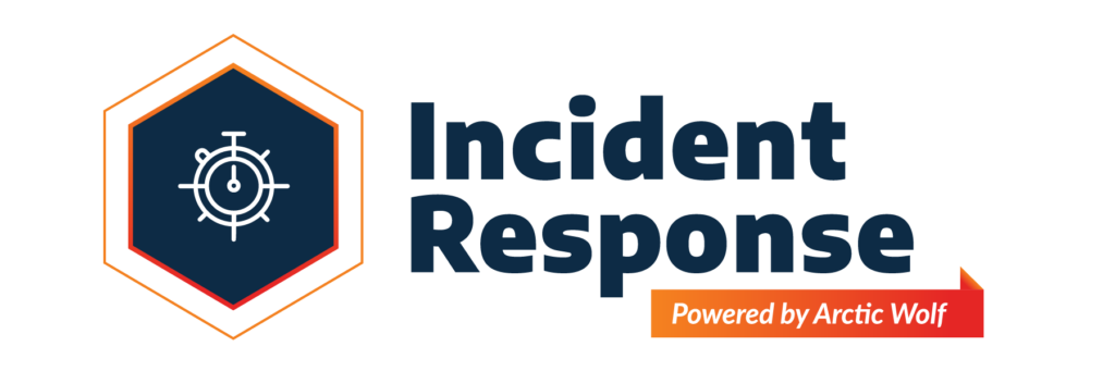 Logo featuring "Incident Response" with a clock icon, highlighted by a hexagonal border and "Powered by Arctic Wolf" tagline.